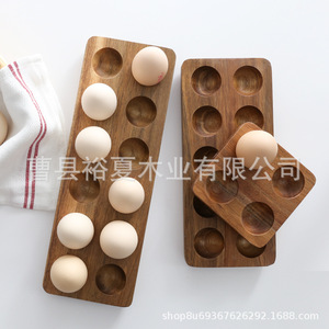 กล่องเก็บไข่ไม้เนื้อแข็งยี่ห้อ Yuxia Wood Industry ทำจากไม้ Acacia แบ่งช่องเก็บรักษาความสด ใช้ในตู้เย็นและห้องครัว - Product Image 4