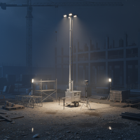 Tour d'éclairage mobile diesel solaire hybride LED ENERGYFIT sur remorque avec indice de protection IP65 pour les situations d'urgence et de sauvetage