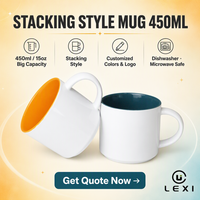 Mug à café en porcelaine empilable moderne 450 ml 15 oz Grande capacité Couleur et logo personnalisés Passe au lave-vaisselle et au micro-ondes