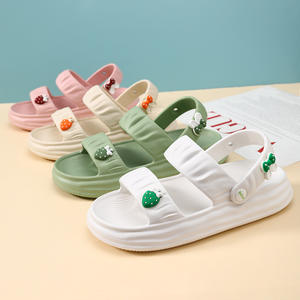 Sandalias Bicue Wedges para mujer, plataforma, colores dulces, patrón de dibujos animados, antideslizantes, cómodas, para verano, uso al aire libre, verde claro, Beige - Product Image 1