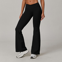 Pantalon de yoga évasé personnalisé, taille haute croisée, décontracté, moulant, polyvalent, pour la course, en Spandex/Nylon, grande taille, couleur unie