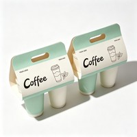 Portavasos de Papel Desechable para 2 Tazas de Café con Logotipo Personalizado, Portavasos de Papel para Llevar con Asa