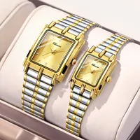 CHENXI 106 Neue 1-teilige Modische Rechteckige Quarz Edelstahl Paaruhr 28mm Zeiger-Zifferblatt 20mm Armband Wasserdicht Geschenk