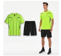Ensemble short de sport pour hommes Vêtements de fitness 2 pièces en polyester pour la course à pied Survêtement de gymnastique