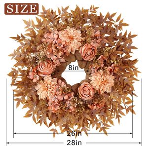 Easy To Obtain Maple Leaf <b>Wreath</b> With Peony And Rose Plastic Autumn Door Hanging Decoration For Harvest Festival Thanksgiving - Product Image 5