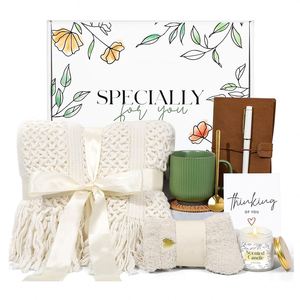 Regalos Perfectos para Mujeres Después de una Cirugía, Cestas de Regalo de Condolencia con Manta y Borlas, Paquete de Cuidado y Atención - Product Image 1