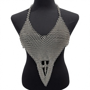 Armure en maille d'acier inoxydable plaqué argent, forme irrégulière, vêtement de mode en métal artisanal - Product Image 4