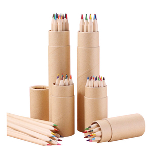 Ukuran kustom grosir lukisan seni murah Set pensil warna pencetak Logo sesuai pesanan 12 warna pensil dalam kotak tabung kertas