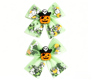 New Girls Halloween Deux Couches Chunky Glitter Hair Bow Clips avec Pumpkin Spider <span class=keywords><strong>Ghost</strong></span> - Product Image 4