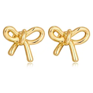 Amazon Hot Selling Butterfly Stud for Women Bowknot Earrings Gold Titanium Steel New Trendy Latest Earrings Zhen Decoration 2024