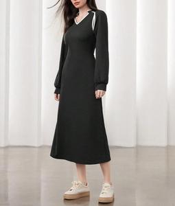 Robes de Style français pour les femmes au printemps été à manches courtes à lacets ceinture minceur doux haut de gamme Texture longues robes - Product Image 2