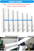 Papier de transfert par sublimation à séchage rapide grand format 70gsm/80gsm/100gsm/120gsm, rouleau de 44''/54''/63''/64''
