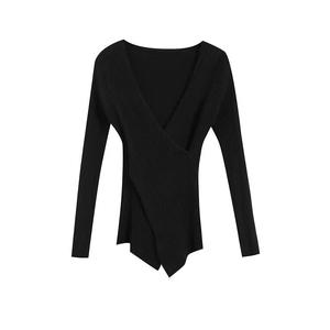 <span class=keywords><strong>2022</strong></span> femmes décontracté à manches longues croix mince haut en tricot col en v <span class=keywords><strong>pull</strong></span> pour les automnes hivers en gros bas chemise motif solide - Product Image 5