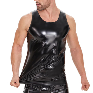 Canotte da <span class=keywords><strong>uomo</strong></span> sexy slim, modellanti, casual, in PVC lucido effetto pelle, stile muscolare, effetto bagnato, in lattice, senza maniche - Product Image 4