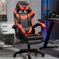 Chaise de jeu d'ordinateur inclinable ergonomique en cuir bleu marine confortable avec fonction de massage