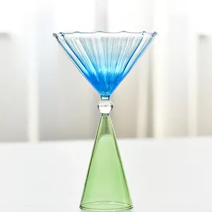 Colorful High Borosilicate Glass Goblet <strong>Champagne</strong> Martini <strong>Coupe</strong> With Vertical Stripes - Product Image 3