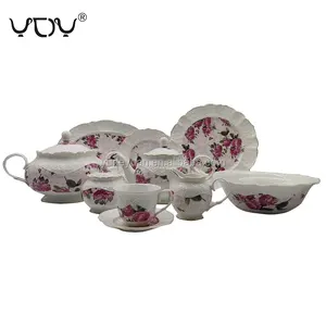 YDY Luxe Elegantie Fijn Porselein Servies Set 86 pcs 47 stuks Bloemen Bone china Diner Sets Voor 8 Volkeren