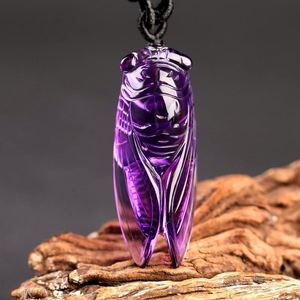 Unique Hand Carved Yellow Amethyst Cicada Crystal Necklace - Fashion Jewelry for Men Women - Product Image 3