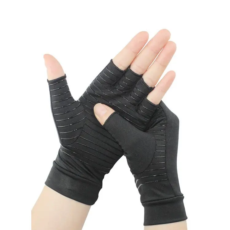 Guantes de seguridad de trabajo OEM Guantes de artritis de compresión de cobre negro con infusión de cobre terapéutico personalizado para aliviar el dolor del túnel carpiano