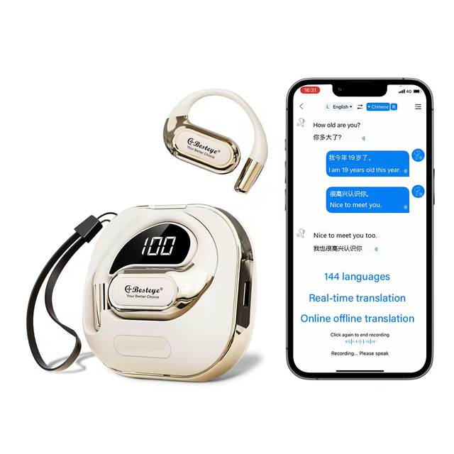 Smart BT AI Translator Earphone Instant Two-Way Voice 144 Languages Device for Business Travel Online Feature BT