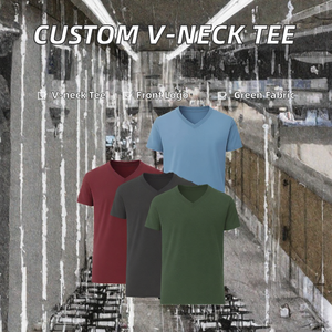 เสื้อยืดคอกวีผู้ชาย แขนสั้น ผ้าถักโพลีเอสเตอร์ผสมคอตตอน สีพื้น ทรงปกติ สำหรับงานกีฬา พร้อมโลโก้แบบกำหนดเอง - Product Image 2