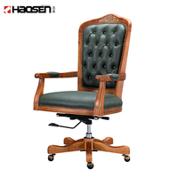 Chine Foshan HAOSEN cuir vert chaise pivotante à dossier moyen chaise de bureau en bois