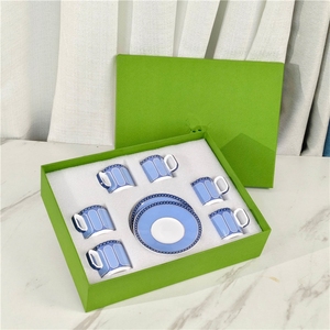 6 <b>Cups</b> and <b>Saucers</b> Gift Set Exquisite Classic Bone China Eco-friendly Blue Gift Box Luxury Hotsale Ceramic Round Business Gifts - Product Image 3