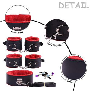 Kit BDSM de bondage sexuel, dispositifs de retenue, vibromasseur, godemiché, menottes, collier, attaches de cheville, dés, perles, plug anal, en matériau PU, jouets pour adultes - Product Image 4