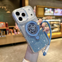 Coque de téléphone antichoc ultra-fine avec anneau métallique rotatif à 360° et bord diamanté pour iPhone 17 Pro Max 16 15 – Personnalisable
