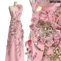 Tissu de dentelle de luxe Oman avec fleurs 3D, dentelle perlée de Dubaï, tulle brodé, tissu de dentelle à sequins pour robe de mariée des Philippines