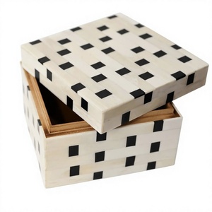 High Quality Wooden & Resin Inlay Jewelry Box Square Checkered Pattern Minimalist Design Lacquer Finish Storage Box - Product Image 1