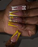 Uñas postizas largas tipo ataúd al por mayor, amarillas y blancas, estilo francés, uñas artificiales, suministros de uñas con etiqueta privada personalizada