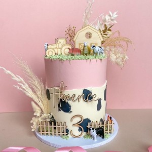 Adornos de madera para tartas con temática de animales de granja, decoraciones para el primer cumpleaños de bebés, con diseño de miel y dulzura. - Product Image 2