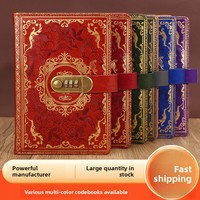 Carnet en cuir PU gaufré vintage avec logo personnalisé, serrure à code, format A5, journal secret avec feuille d'or de luxe, pour cadeau promotionnel