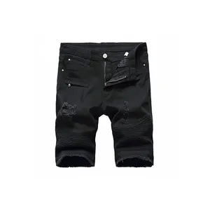 Di modo alla moda Degli Uomini strappati jeans neri mezza pantaloni corti per i ragazzi/mens breve set