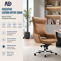 Chaise de bureau exécutive ergonomique en cuir, dossier haut, pivotante, inclinable, avec accoudoirs rembourrés et base chromée