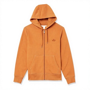 Sweat à capuche zippé intégral orange pour homme en coton molletonné, couleur unie, décontracté, avec logo frontal et poche, coupe oversize, idéal pour l'hiver - Product Image 1