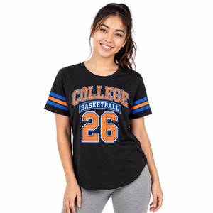 T-shirt style maillot de basket universitaire pour femme, avec numéro imprimé devant et derrière, ourlet incurvé, esprit scolaire, vente en gros - Product Image 2