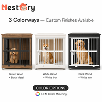 Lit/Cage de Luxe en Acier et Bois pour Animaux de Compagnie – Utilisation Intérieure/Extérieure – Petites/Moyennes/Grandes Tailles – Plateau en Plastique Épais Anti-Morsure – Fermeture à Boutons