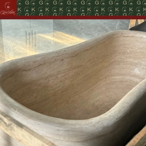 Baignoire ovale autoportante en travertin beige GOLDKING pour villa méditerranéenne, pierre naturelle, pores scellés, OEM personnalisé - Product Image 6