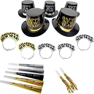 Kit de fête HLC pour le Nouvel An et le réveillon de Noël, comprenant un photomaton, un chapeau haut-de-forme en papier métallisé, des lunettes, un sifflet, un bruiteur et des accessoires de fête - Product Image 6