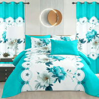 Parure de lit de luxe King Size imprimée florale, 8 pièces, avec rideaux pour chambre à coucher