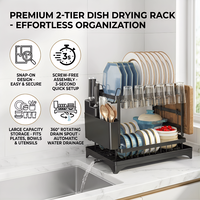 Séchoir à vaisselle pliable à 2 niveaux en acier au carbone Égouttoir multifonctionnel peu encombrant pour la cuisine à domicile Supports de rangement