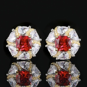 Fashion Eco-friendly Copper Gold Plated 10-8MM Red Color Cubic Zirconia Temperament Pendant Necklace and <b>Earring</b> <b>Set</b> for Women - Product Image 5