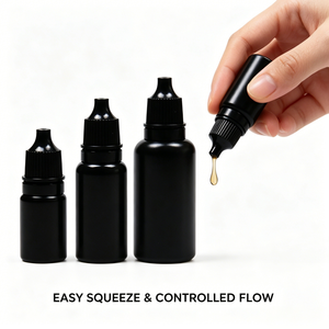 Flacon compte-gouttes en plastique PE noir 5ml-30ml avec bouchon sécurité enfant et opercule inviolable pour huiles essentielles, encre, <span class=keywords><strong>peinture</strong></span> artisanale, laboratoire et perruques - Product Image 4
