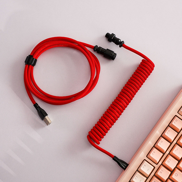 USB C Cable Keyboard Coiled Sleeved Spring Metal Aviator USB-C Mechanical GX16 Braided Gaming Cable for PC Mac PS4 Xbox Keyboard