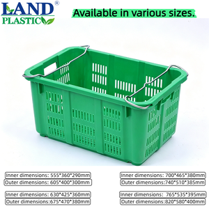 Bac de rangement moderne en plastique HDPE résistant aux chutes avec poignées en fer, panier ventilé empilable pour la distribution de produits - Product Image 3