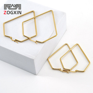 ZOGXIN Geometric Hoop Earrings Gold 50x55mm 60x67mm Stainless Steel Fashion Jewelry - Product Image 1