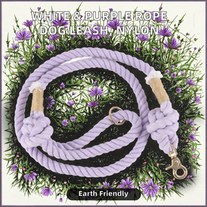 Correa Redonda Blanca y Morada para Perros, Correa Retráctil de Algodón Ecológico de Alta Calidad con Diseño Sólido para Perros Talla L - Product Image 2