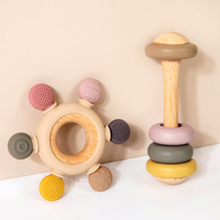 Ensemble hochet et jouet à mordiller en bois pour cérémonie de naissance, écologique, multifonctionnel, jouet sensoriel pour bébé, hochet et jouet à mordiller sécurisés